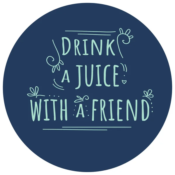 字母涂鸦与朋友在蓝色背景喝果汁 — 图库矢量图片