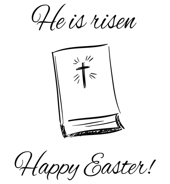 Doodle bíblia com cruz Ele ressuscitou, Feliz Páscoa — Vetor de Stock
