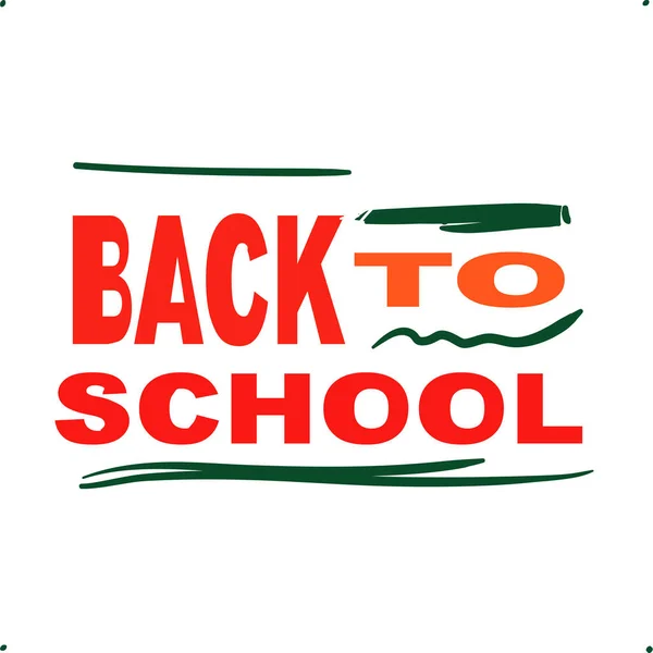Volver a la escuela - texto rojo y naranja con bolígrafo verde garabato — Vector de stock