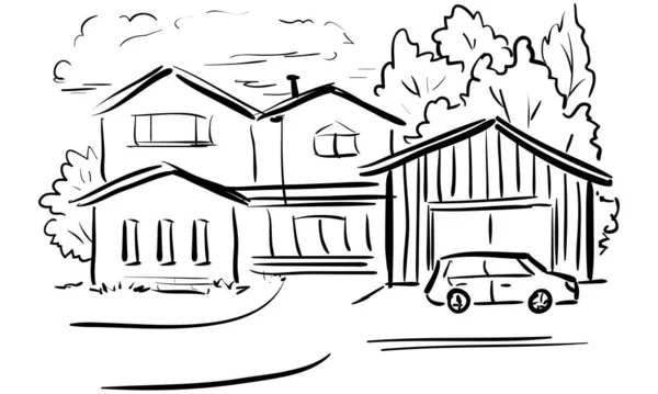 Doodle Büyük Ülke Bahçesi ve arabası ile bilding