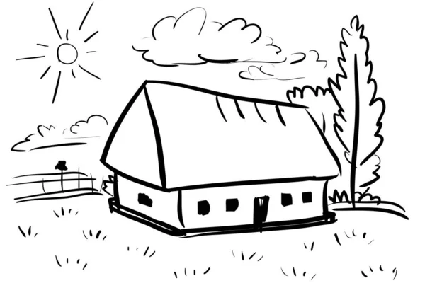 Doodle Vector Huis Oekraïens Dorp Landelijk Volkslandschap — Stockvector