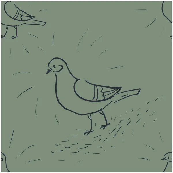 Yeşil Güvercin Arka Planında Kusursuz Vektör Desenli Güvercin — Stok Vektör