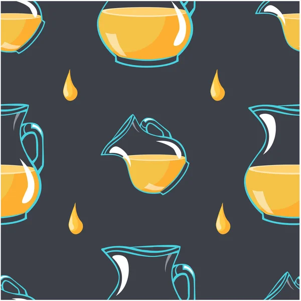 Бесшовный Векторный Рисунок Поливающий Апельсиновый Сок Кувшина Капли — стоковый вектор