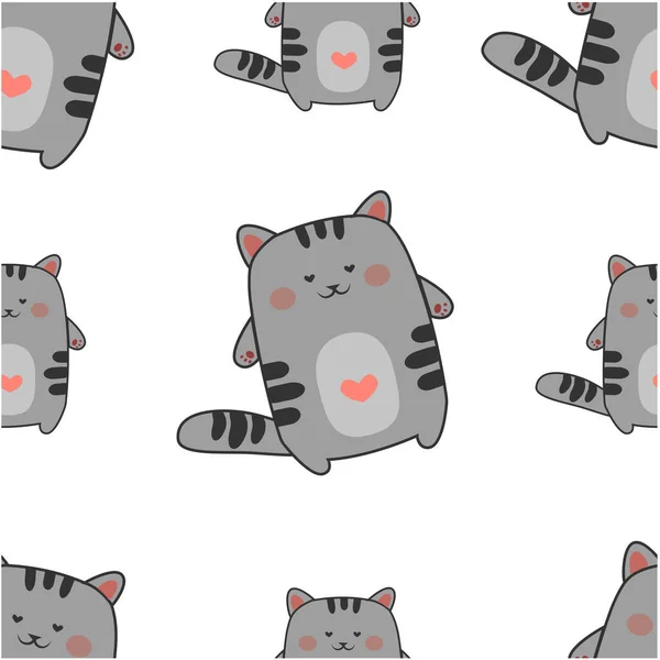 Patrón Vectorial Inconsútil Kawaii Gato Enamorado — Archivo Imágenes Vectoriales