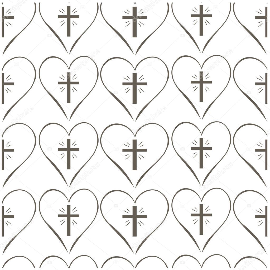 Seamless vector pattern doodle bungee cord cross in heart