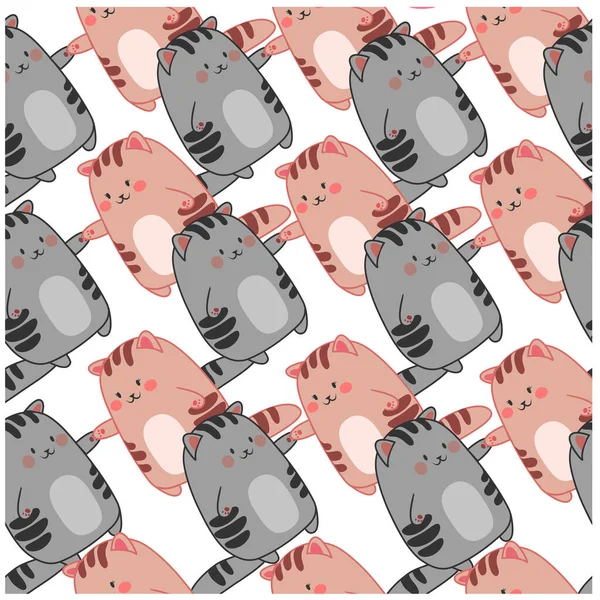 Seamless Vector Pattern Kawaii Cats Hold Each Ather — Stock Vector