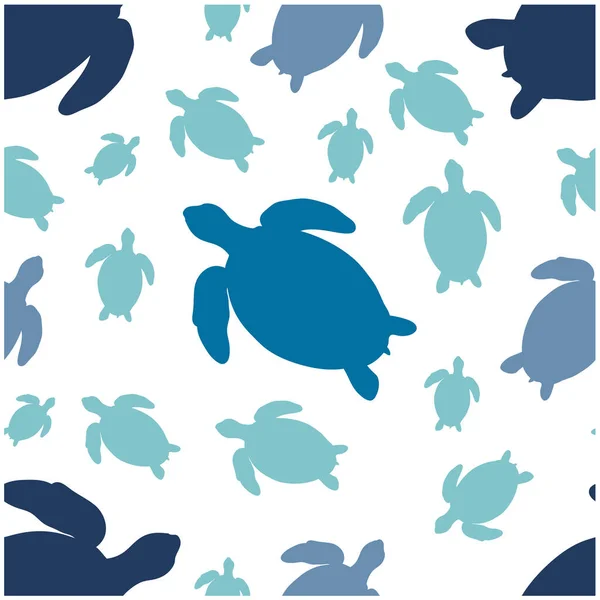 Seamless Vector Pattern Blue Silhouettes Big Small Turtles — Stock Vector