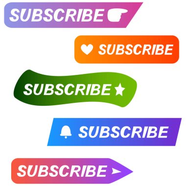 El, kalp, yıldız, çan ve okun menekşe, turuncu, mavi ve yeşil temalı abone renk düğmeleri