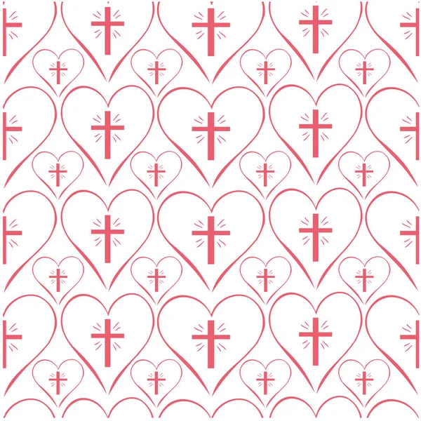 Kusursuz vektör desenli Kalipso mercanı kalbe büyük ve küçük haçlar çizer.