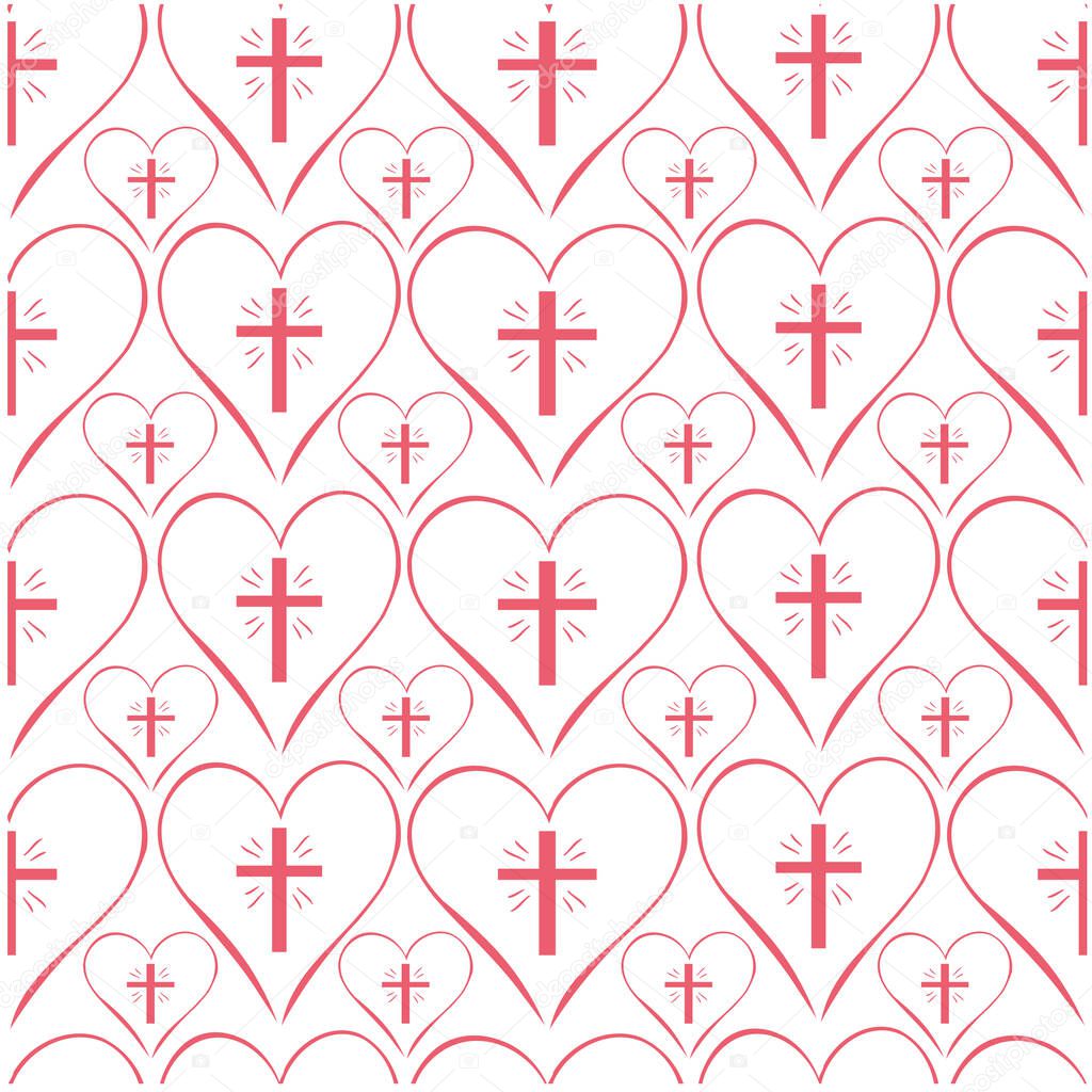 Seamless vector pattern doodle calypso coral big and small crosses in heart