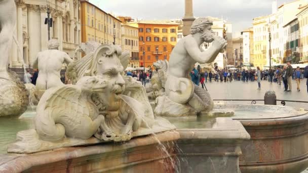 Olaszország Róma Piazza Navona November 2017 Vértes Szobor Szökőkút — Stock videók