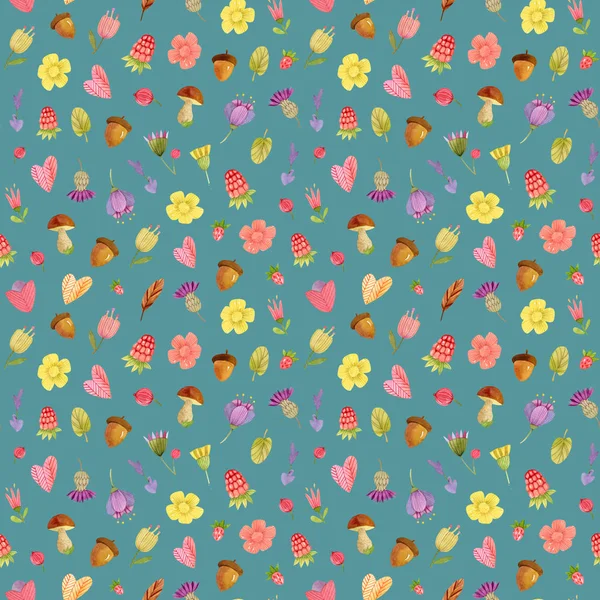 Aquarel naadloze patroon-bloemen, bessen — Stockfoto