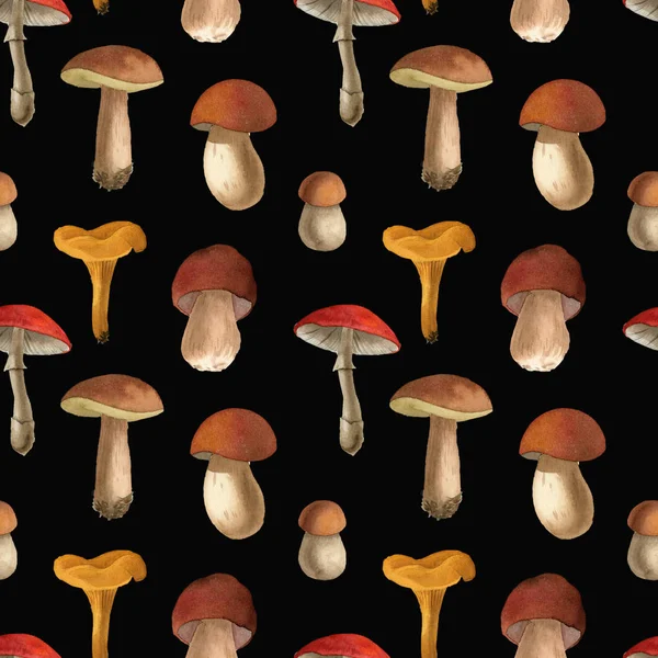 Akwarela jesień grzyby bezszwowe wzór — Zdjęcie stockowe