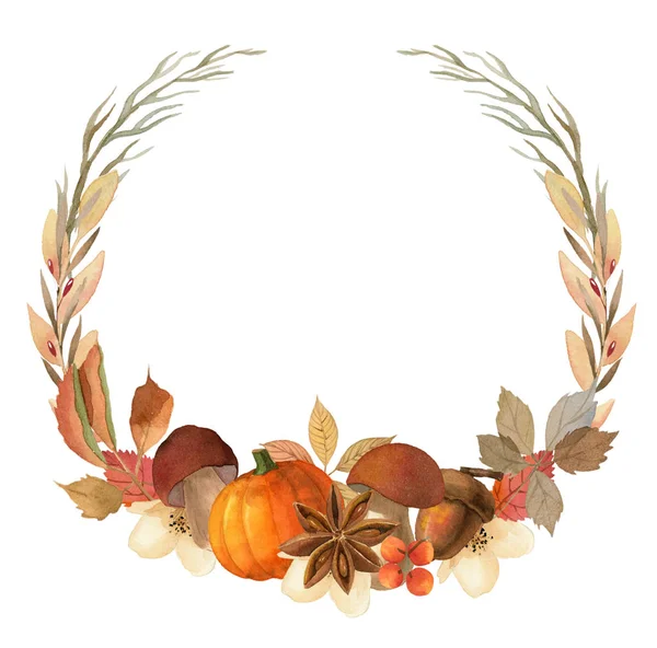 Watercolor autumn wreath — Stock Photo, Image