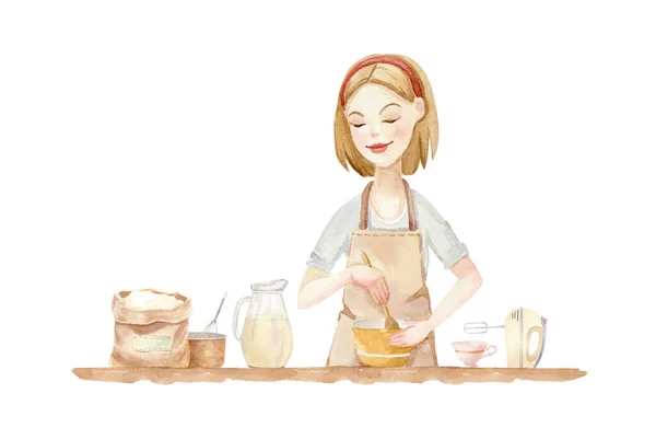 Illustration - woman in an apron baking, cooking — Stock Photo, Image