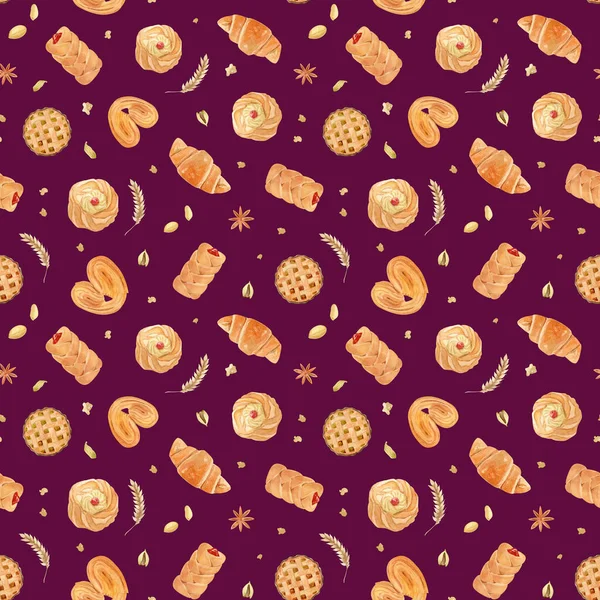 Hand painted seamless pattern, texture, background- with fresh and bright pastry — Stock Photo, Image