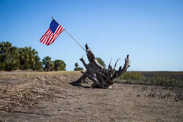 American Flag Flyr Vakker Dag Vei Til Tybee Island – stockfoto