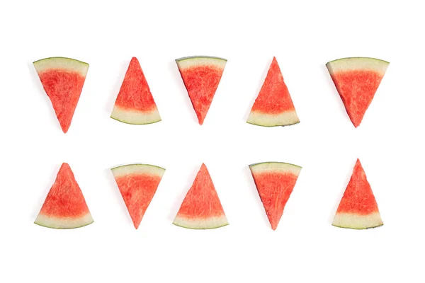 Watermelon Slices White Background Summer Fruit Concept Top View Flat — Stock Photo, Image