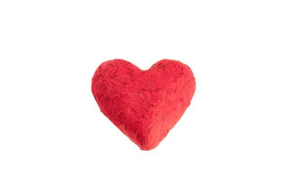 Corazón Papel Rojo Hecho Mano Aislado Sobre Fondo Blanco Artesanía — Foto de Stock