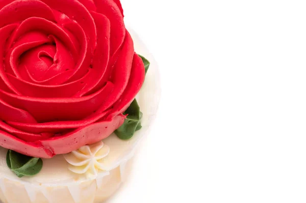 Cupcake Dekoriert Mit Schöner Cremiger Rose Isoliert Auf Weißem Hintergrund — Stockfoto
