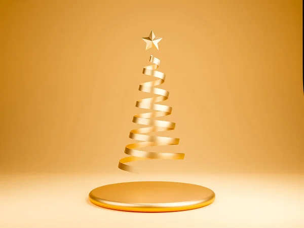 Ilustração Renderizada Uma Tira Fita Ouro Torcendo Forma Árvore Natal — Fotografia de Stock