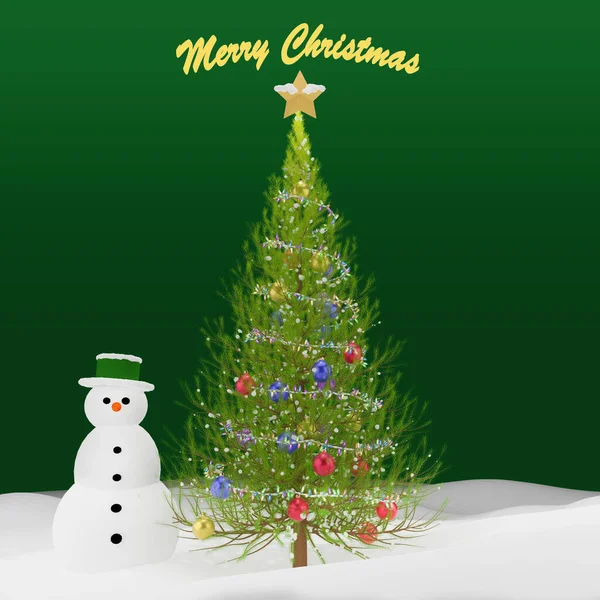 Uma Ilustração Boneco Neve Com Uma Árvore Natal Decorada Chão — Fotografia de Stock