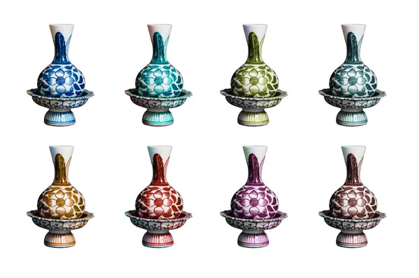 Colección Colorido Vario Bandeja Pedestal Florero China Porcelana China Aislada —  Fotos de Stock
