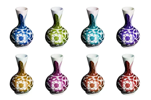 Conjunto Colección Colorido Jarrón Pintado Flor Cerámica China Porcelana China —  Fotos de Stock