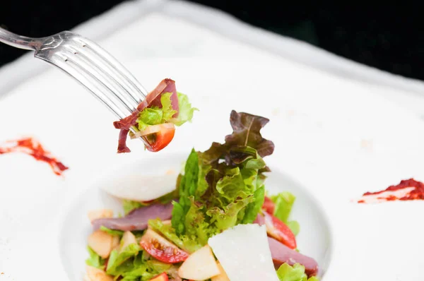 Peito Pato Defumado Salada Fresca Com Queijo Parmesão — Fotografia de Stock