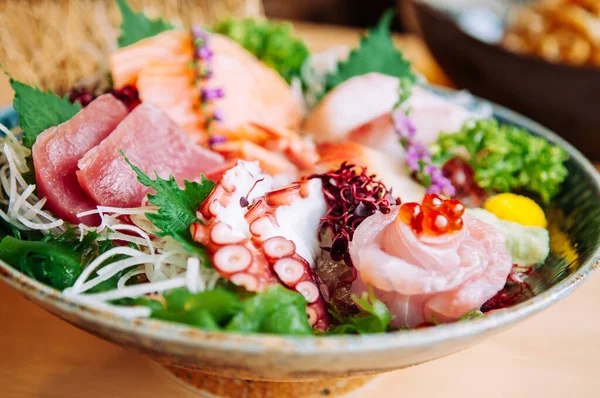 Sortate Proaspete Japoneze Otoro Ton Sashimi Otoro Tako Somon Hamachi — Fotografie, imagine de stoc