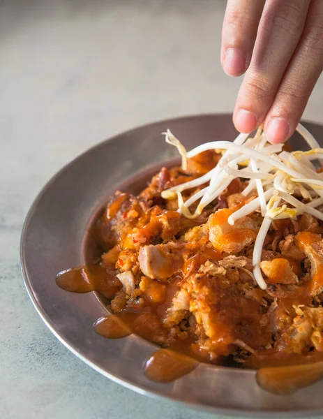 Mie Hoon Stekt Nudel Med Fläsk Revbenssoppa Och Jian — Stockfoto