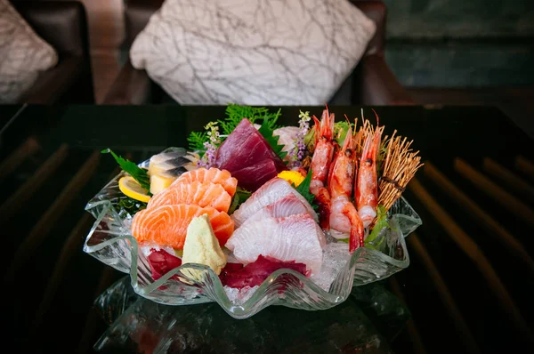 Sashimi Premium Gheață Tai Pește Sashimi Ebi Sashimi Maguro Sashimi — Fotografie, imagine de stoc