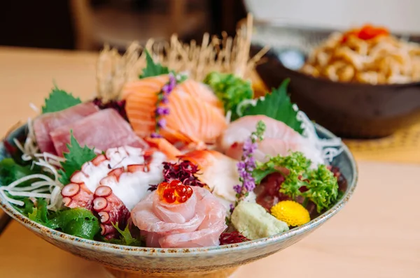 Assorted Fresh Japanese Otoro Tuna Sashimi Otoro Tako Salmon Hamachi — Stock Photo, Image