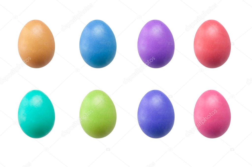 Isolated beautiful perfect shape organic Multi color Chicken Egg on white background - fine edge for easily di cut
