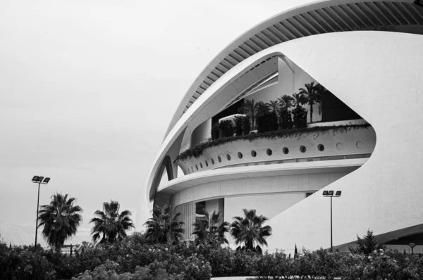 2012年10月31日スペイン バレンシア 白黒の現代美術科学都市建築 サンティアゴ カラトラバとフェリックス カンデラによって設計された建築 — ストック写真