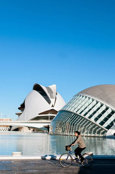 Oct 2012 Valencia Spain People Riding Bicycle City Arts Sciences — Stock Photo, Image