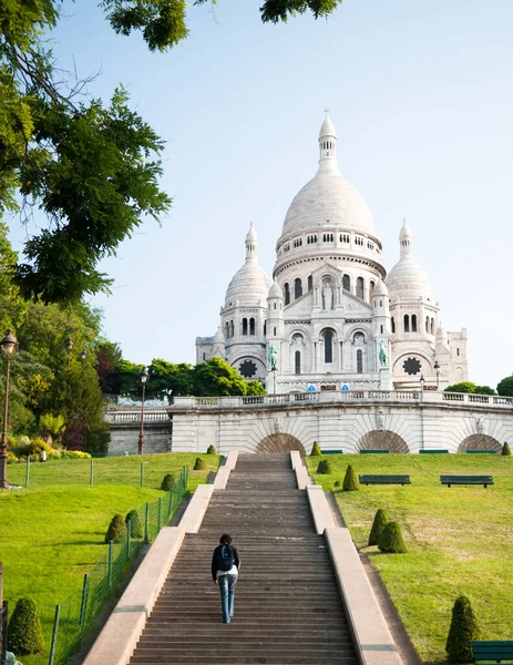 Basilique Sacre Coeur Βολή Από Μπροστά Ευρεία Γωνία Παρίσι Φρενς — Φωτογραφία Αρχείου