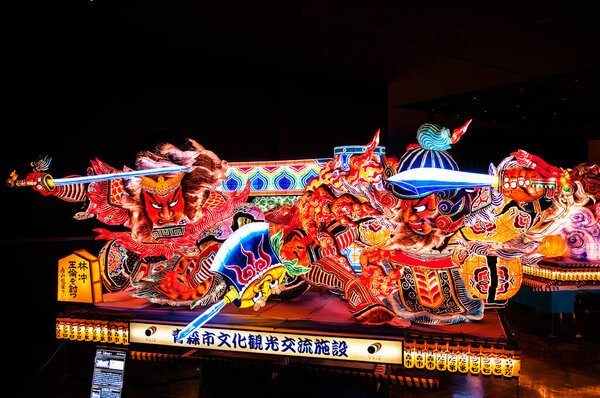 JAN 22, 2014 Aomori, Japan : Giant illuminated Nebuta float in Nebuta Warasse Museum, which are lantern floats from summer festival Nebuta Matsuri