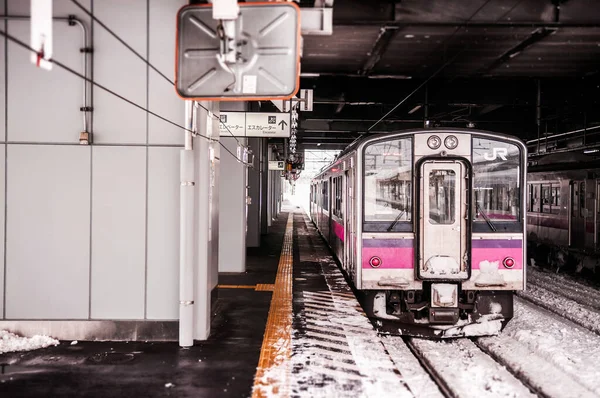 Jan 2014 Hirosaki Aomori Japão Comboio Comentarista Pink Strip East — Fotografia de Stock