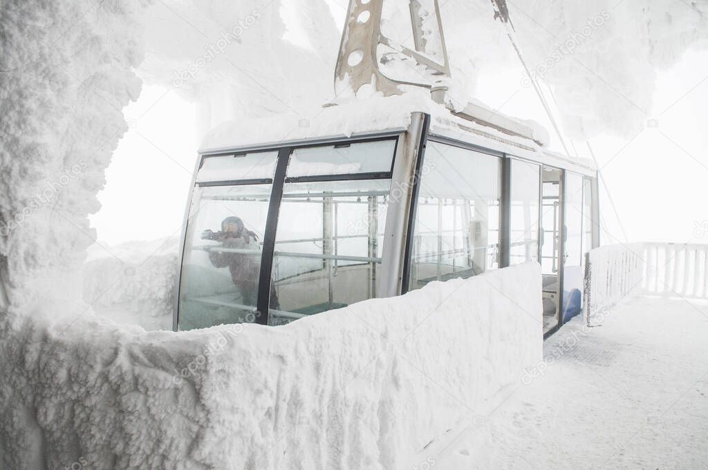 Snow covered Ropeway Gondola lift at Mt. Hakkoda, Aomori, Japan Tohoku, Japan