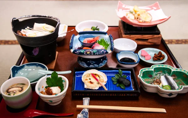 Bucătărie Japoneză Kaiseki Sashimi Oală Fierbinte Nabe Bucătărie Iarnă Mâncăruri — Fotografie, imagine de stoc