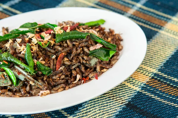 Frittierte Grillen Mit Kräutern Und Chili Thailand Insektenrezept Streetfood Weißer — Stockfoto