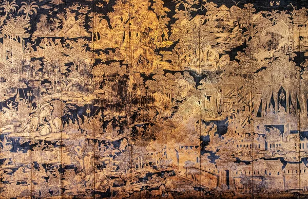 Oct 2019 Μπανγκόκ Ταϊλάνδη Βουδισμός Παλιά Αντίκες Vintage Χρυσό Τοιχογραφία — Φωτογραφία Αρχείου