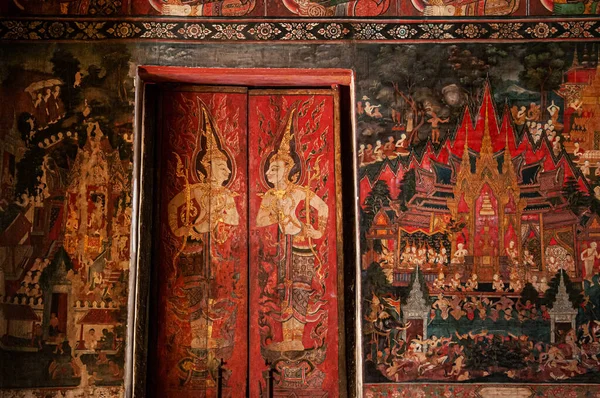 Oct 2019 Bangkok Tailandia Tailandia Budismo Antiguo Antiguo Mural Ángeles — Foto de Stock
