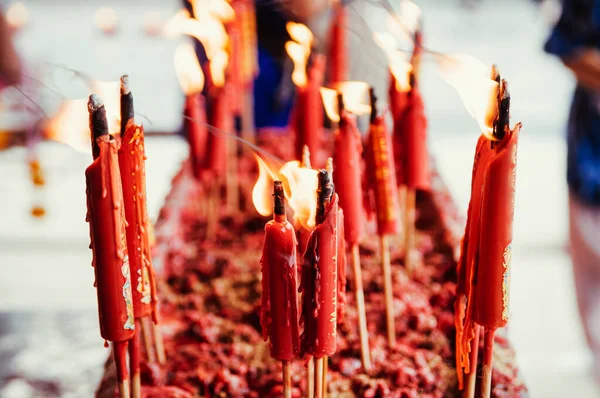 Brennende Rote Chinesische Kerze Berühmten Chinesischen Tempel Wat Mangkon Kamalawat — Stockfoto