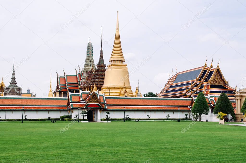 Beautiful elegant Famous scene of Wat Phra Kaew - Emerald Buddha Temple in Bangkok Grand Palace