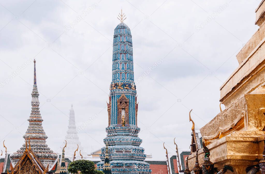Beautiful elegant Golden historic Pagoda of Bangkok Grand Palace building - Wat Phra Kaew - Emerald Buddha Temple