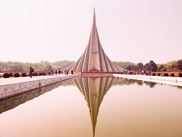 FEB 13,2012 Dhaka, Bangladesh - Pyramid shaped building of National Martyrs Monument. Bangladesh Liberation War memorial in Savar near Dhaka. Design by Syed Mainul Hossain