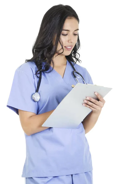 Στόκ Εικόνων Της Εργάτριας Υγειονομικής Περίθαλψης Που Απομονώνονται Λευκό Φόντο Εικόνα Αρχείου