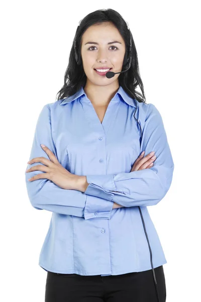 Stock Image Female Call Center Operator Isolated White — Stock Photo, Image